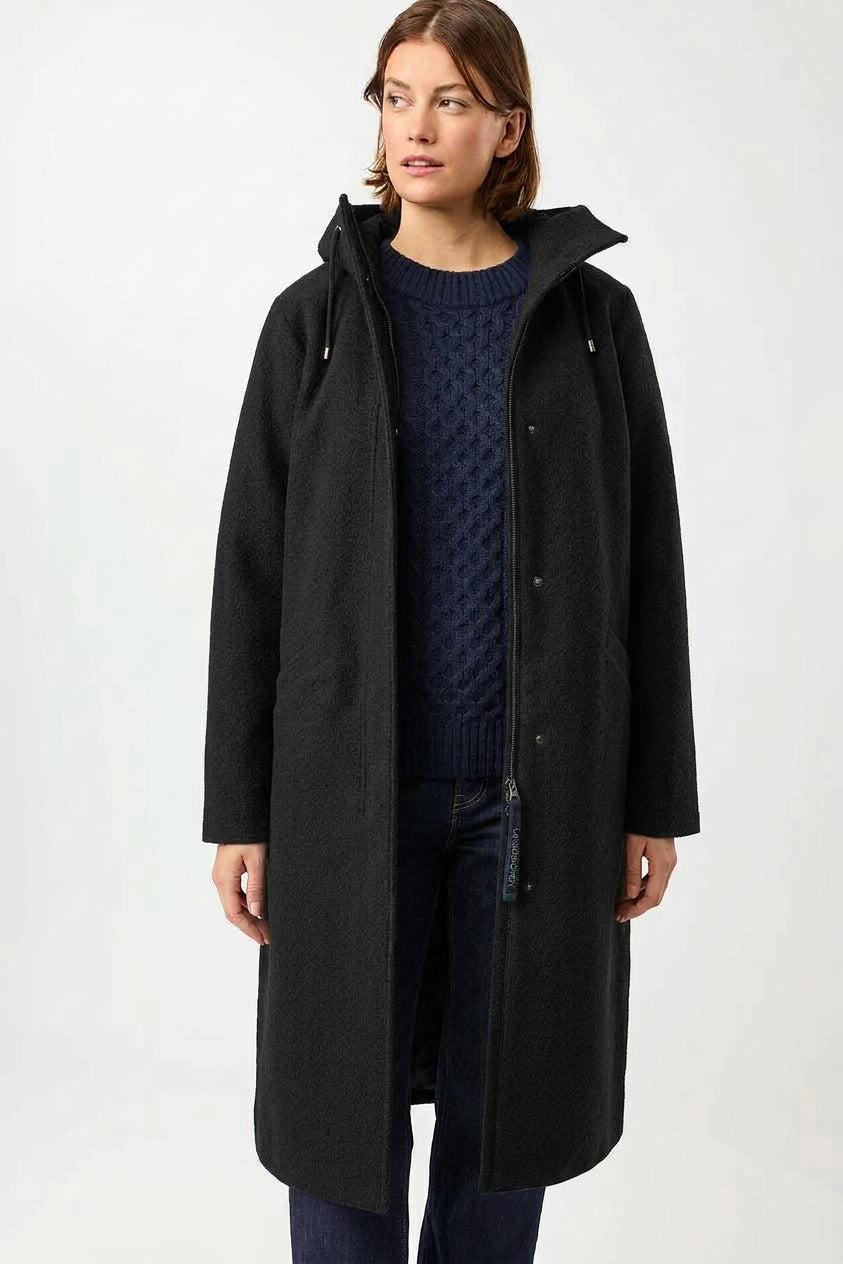 Hooded Organic Boiled Wool (OCS) Parka with Membrane Black