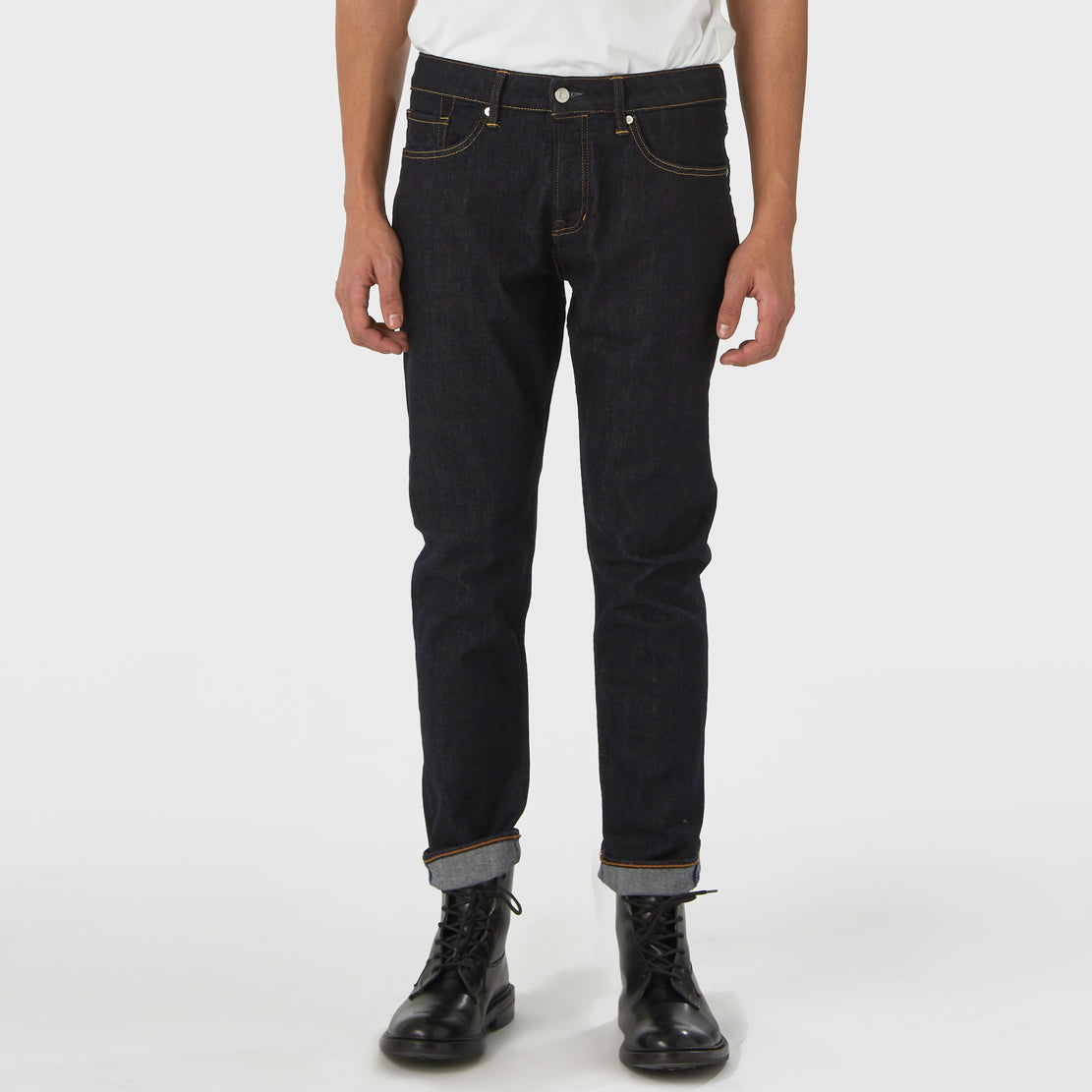 Ekologiska & veganska herrjeans mörkblå otvättade stretch