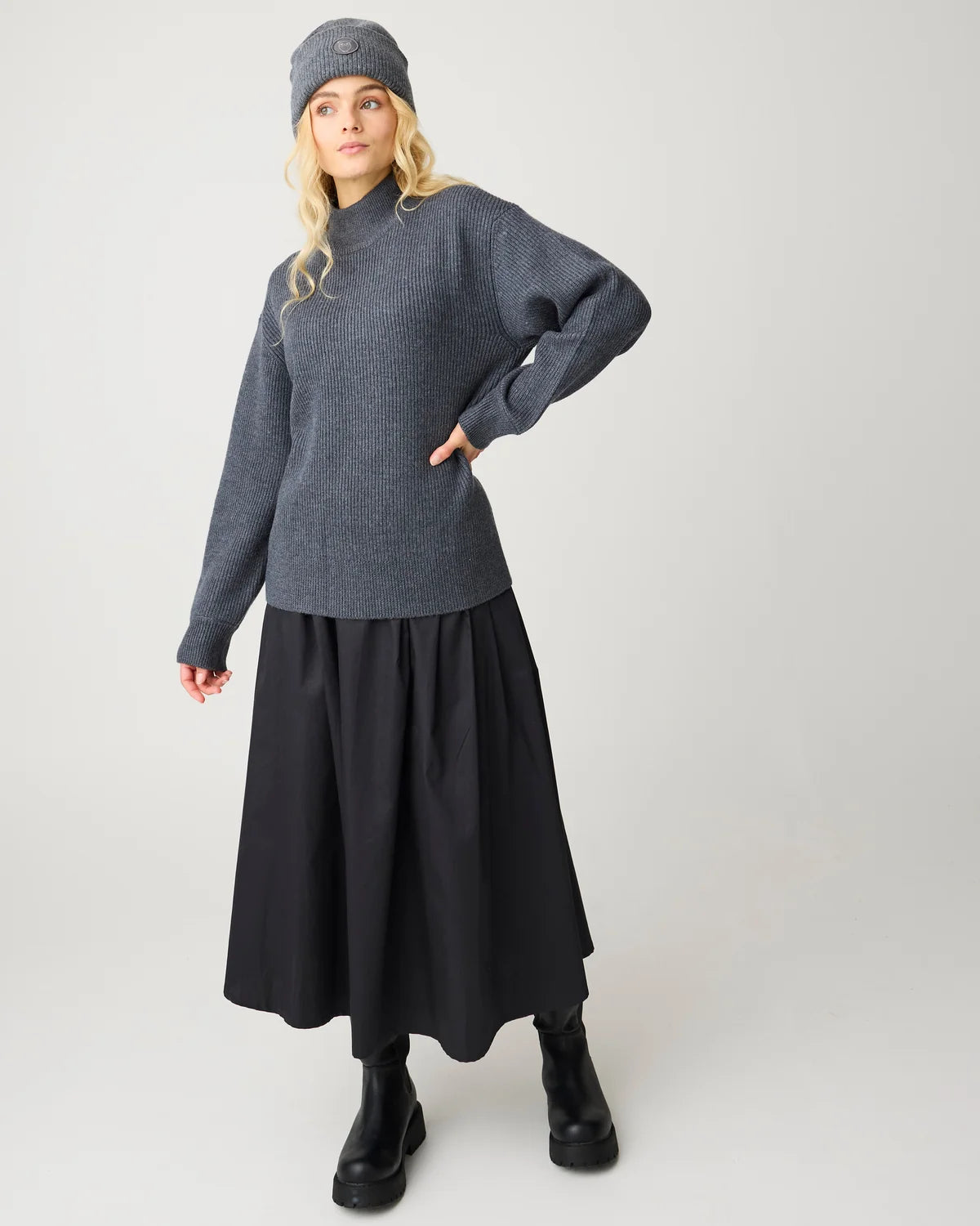 Merino High Neck Sweater Dark Grey Melange
