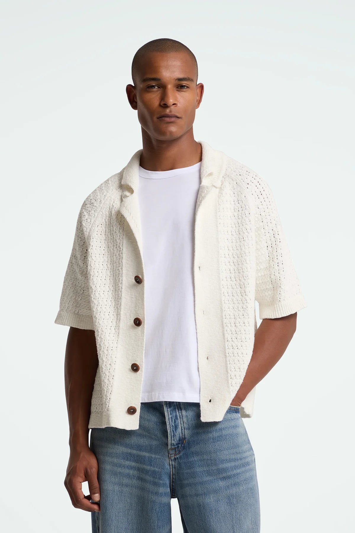 Egino White Short Sleeve Cardigan