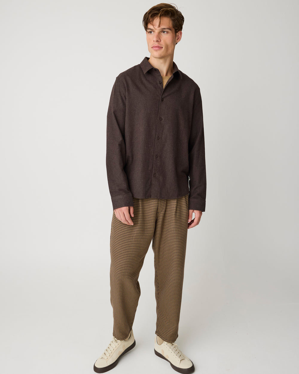 Ozone Relaxed Houndstooth Pant Dark Brown Check