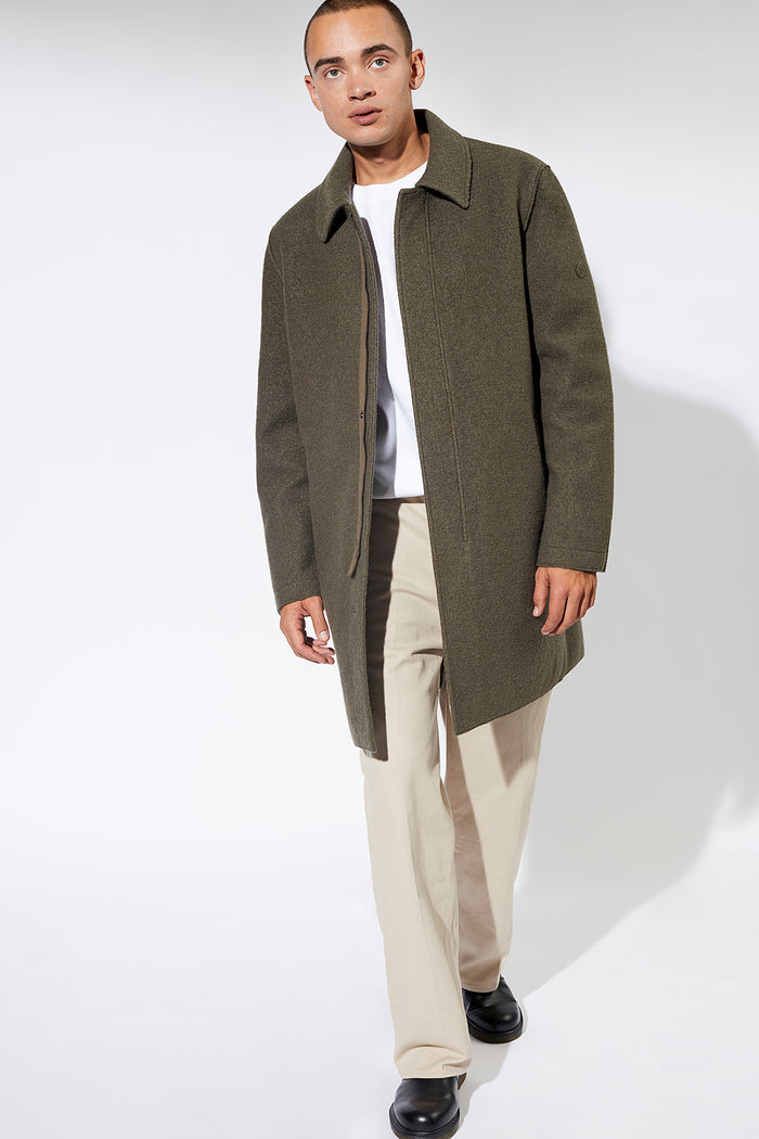 Torrance Tecno Felt Organic Wool Coat Olive - LANGERCHEN