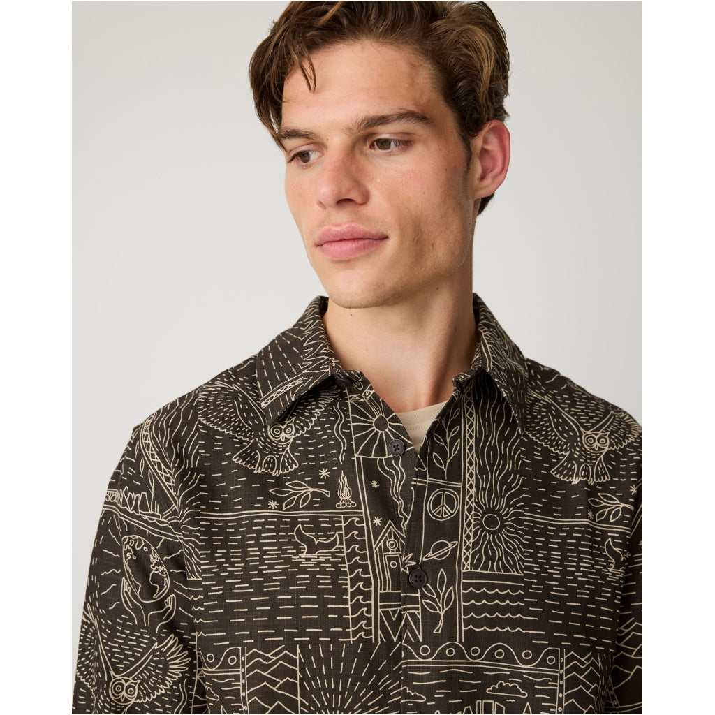 Sleet Comfort Print Shirt Dark Brown