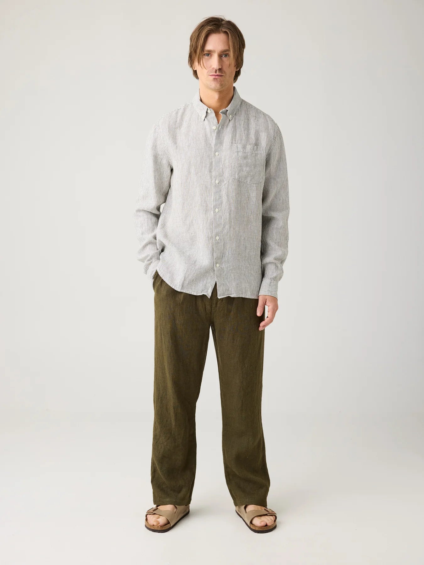 Linen Stripe Shirt Burned Olive