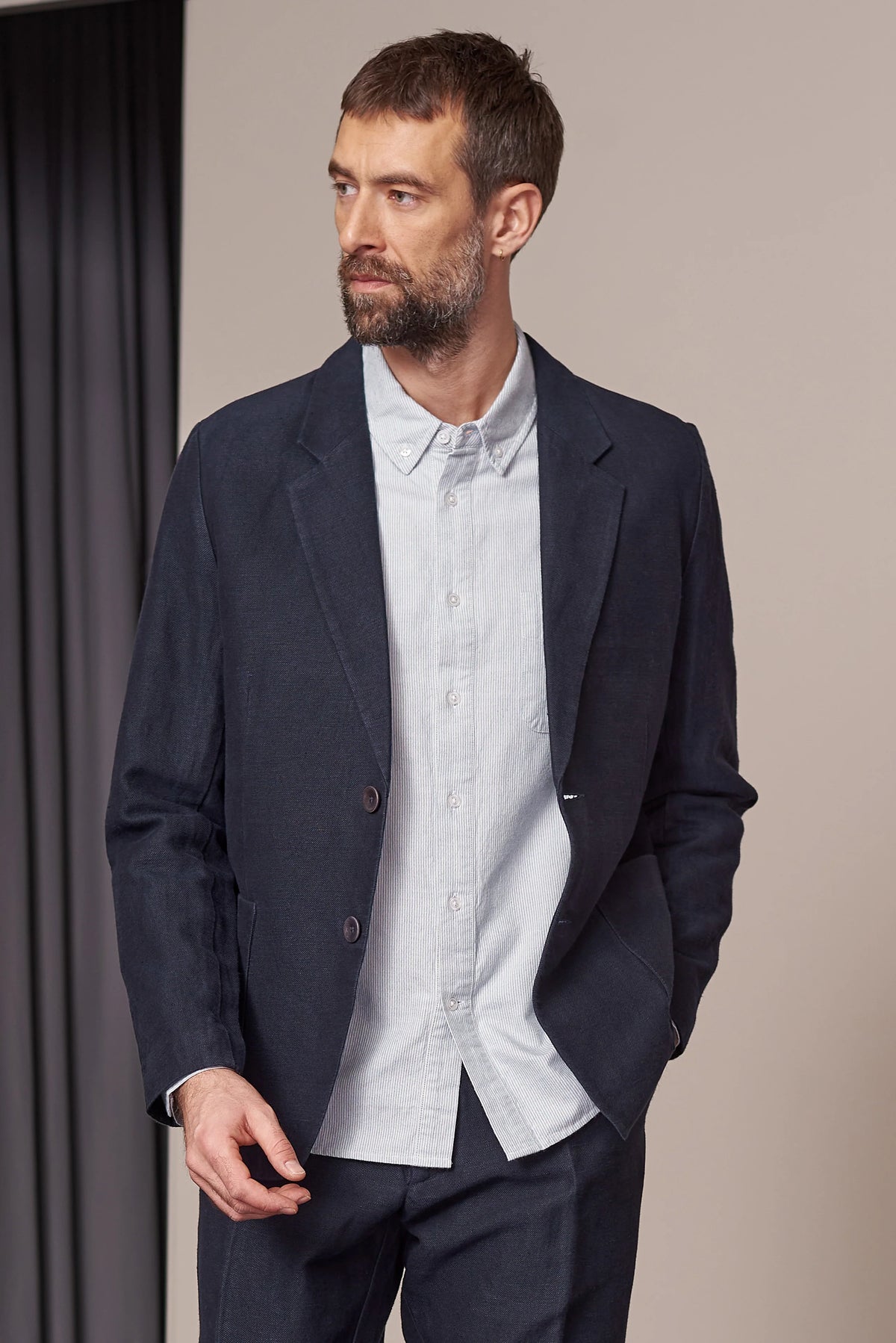 Enver Winter Linen Blazer Navy