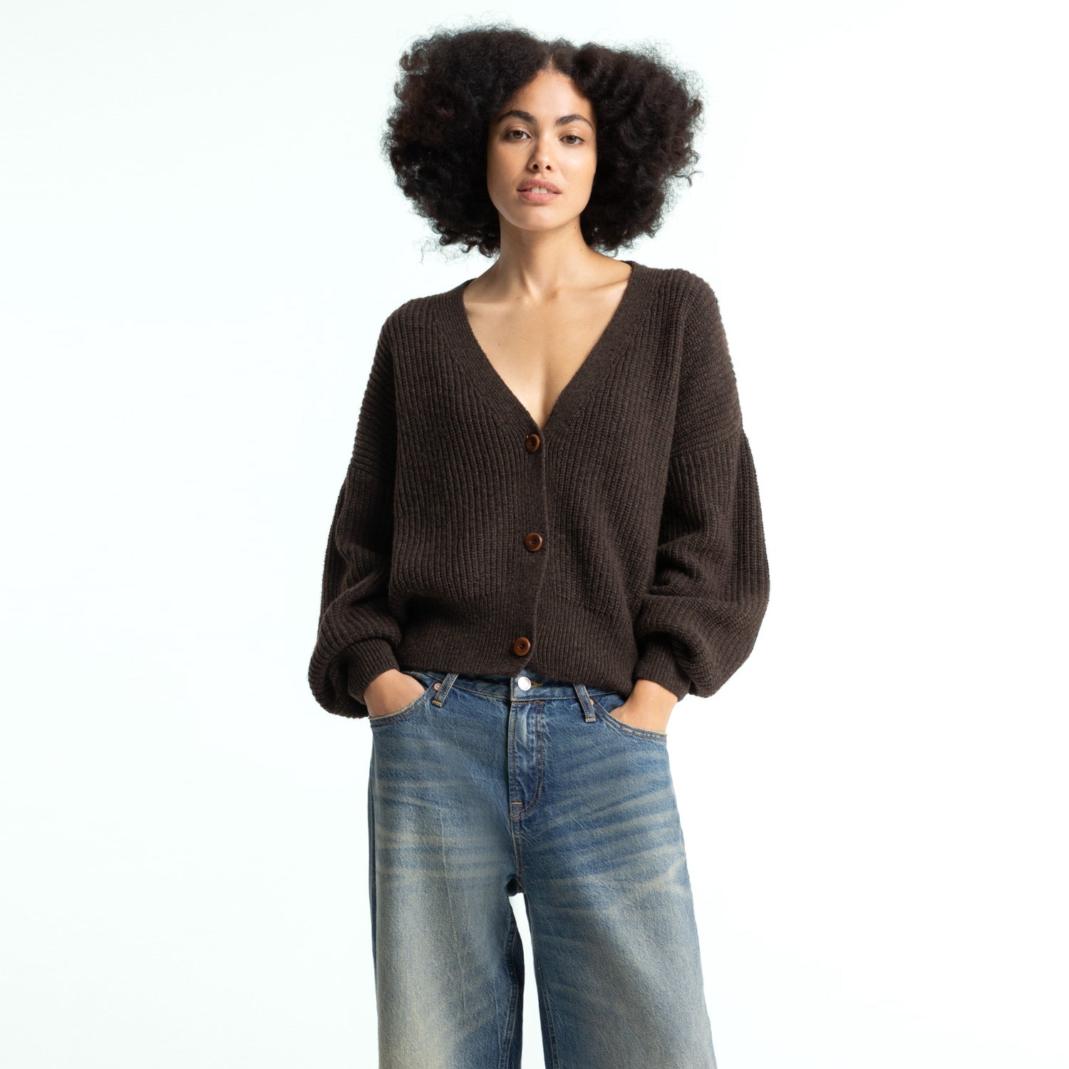 Decima Recycled Wool Knit Cardigan Chocolate Brown