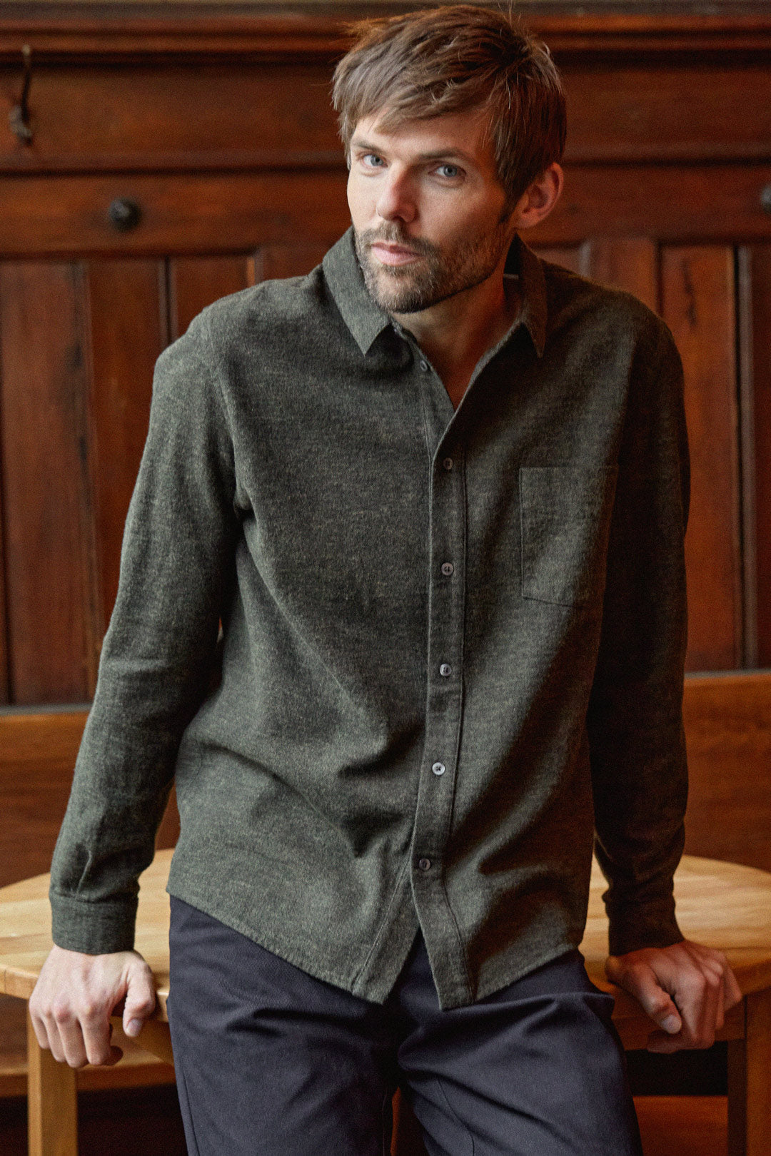 Simon Flannel Shirt Olive - ABOUT COMPANIONS