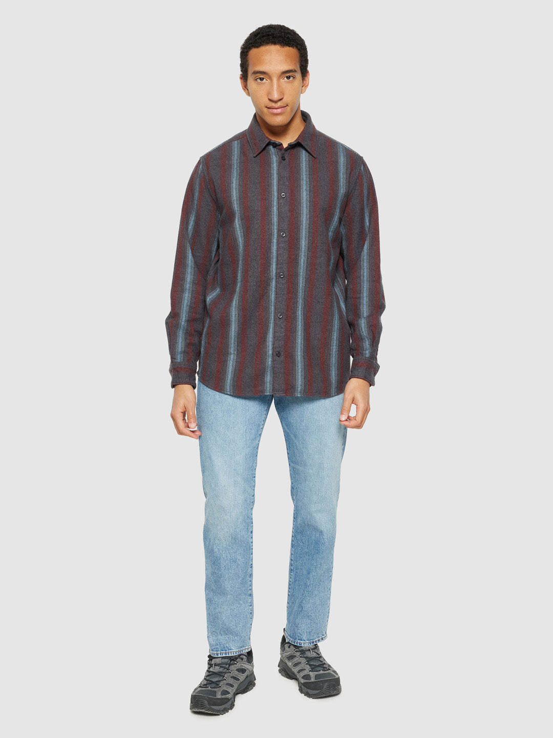 Loose Fit Heavy Flannel Shirt Blue Stripe - KNOWLEDGE COTTON APPAREL