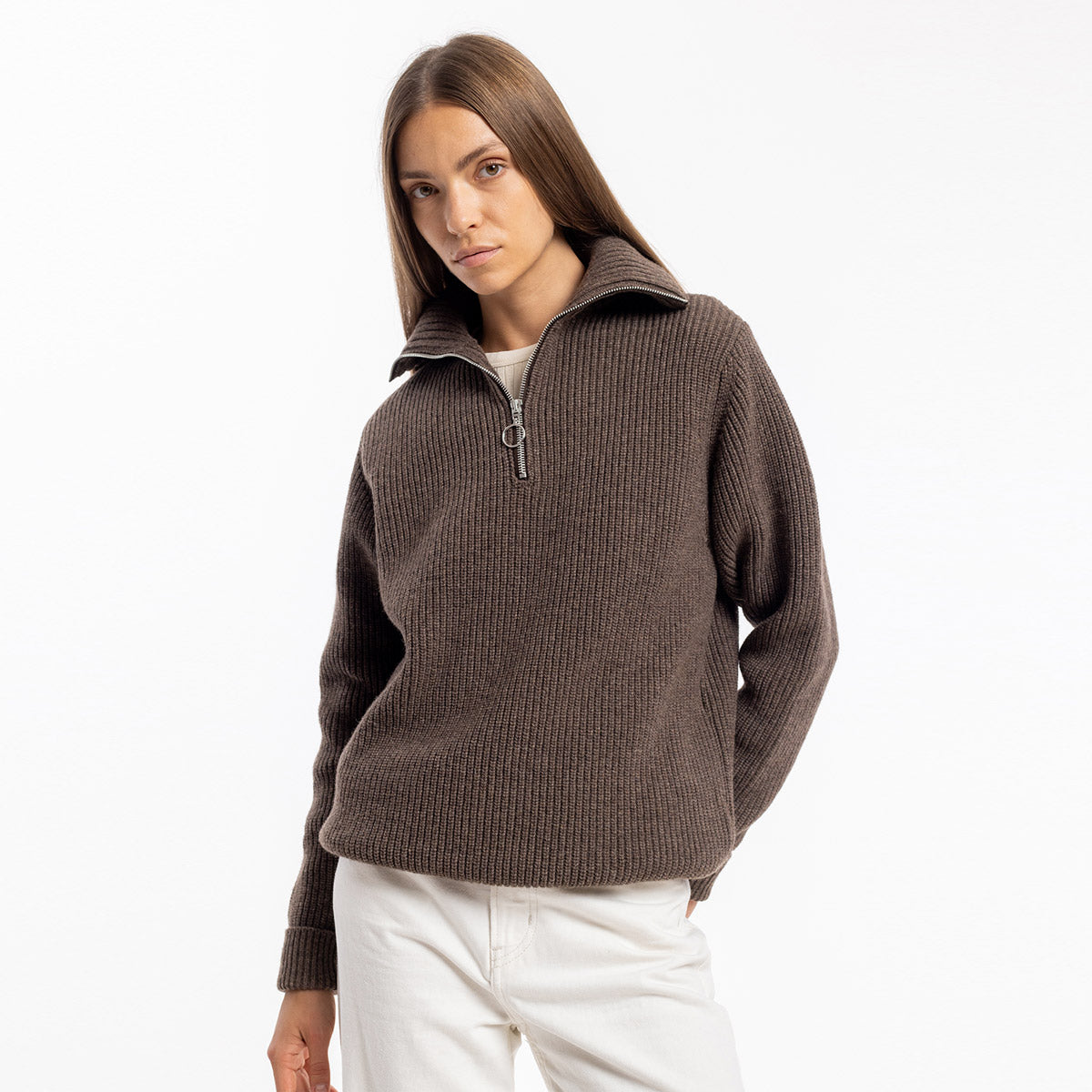 Knit Wool Half-Zip Troyer Rosewood - ROTHOLZ