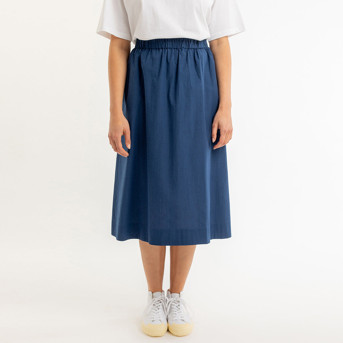A-Line Skirt Navy Seersucker - ROTHOLZ