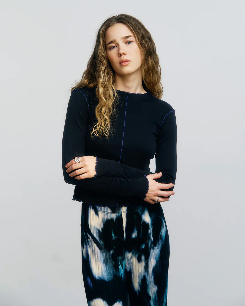 Pin-Tucked Longsleeve Organic Cotton True Black Rotholz