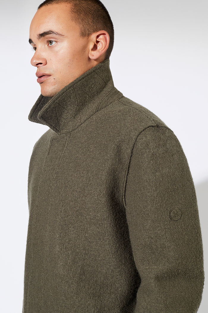 Torrance Tecno Felt Organic Wool Coat Olive - LANGERCHEN