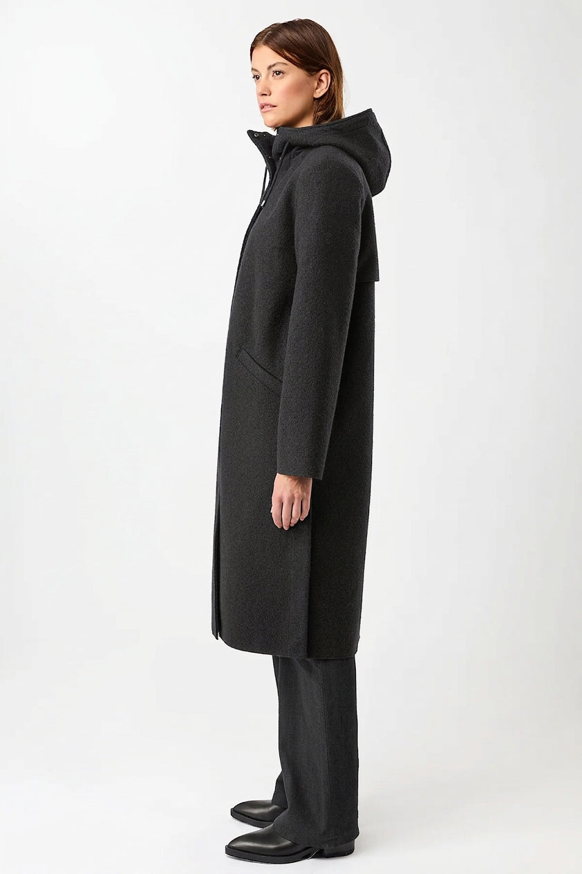 Hooded Organic Boiled Wool (OCS) Parka with Membrane Black