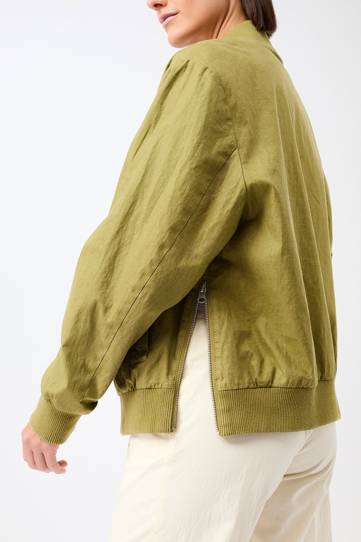 Winton Linen Bomber Jacket Green Olive