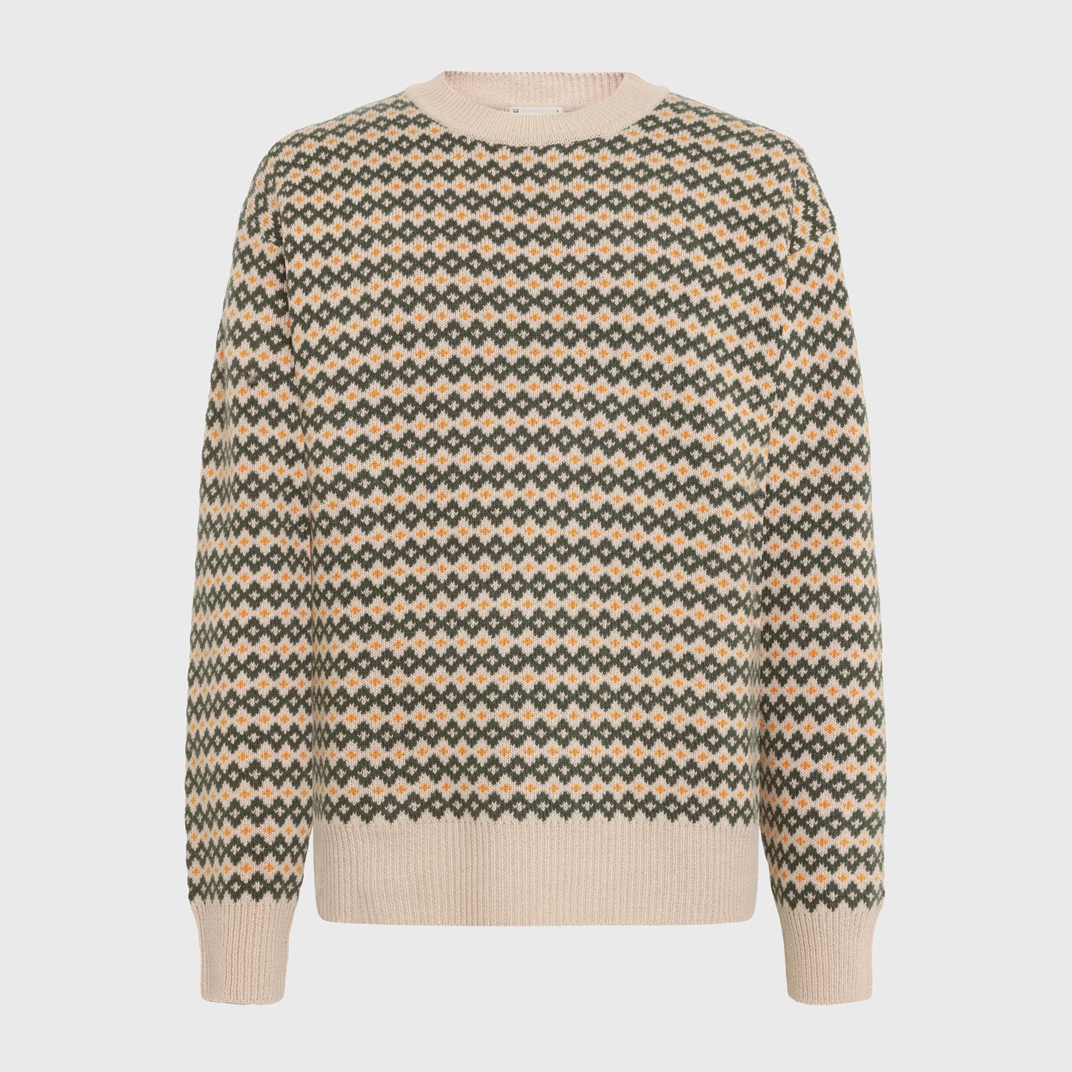 Lambswool Jaquard Crew Neck Knit Green