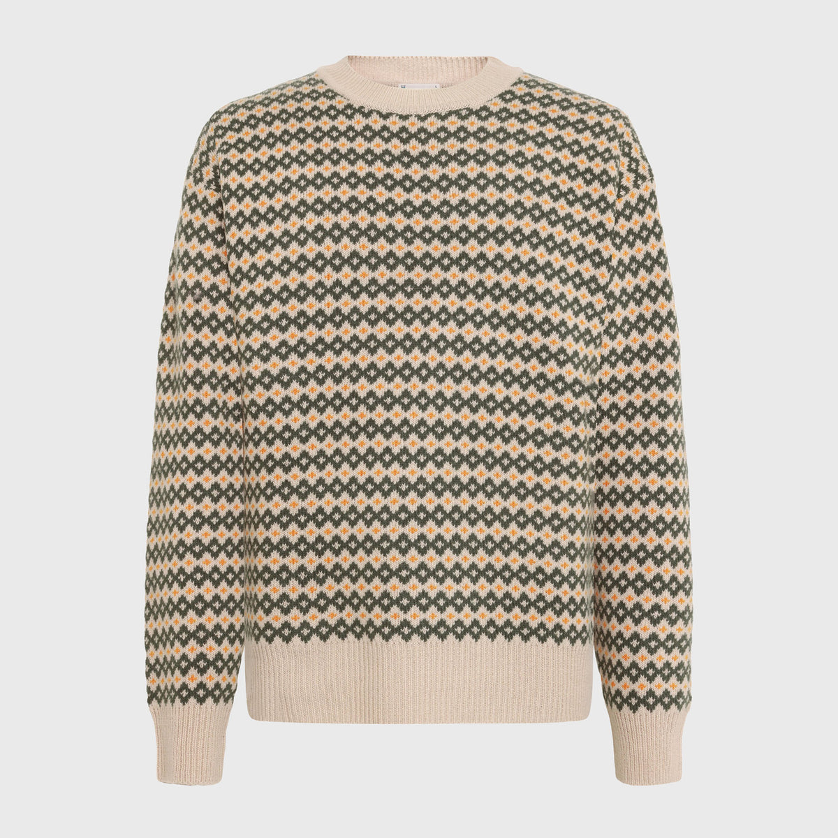 Lambswool Jaquard Crew Neck Knit Green