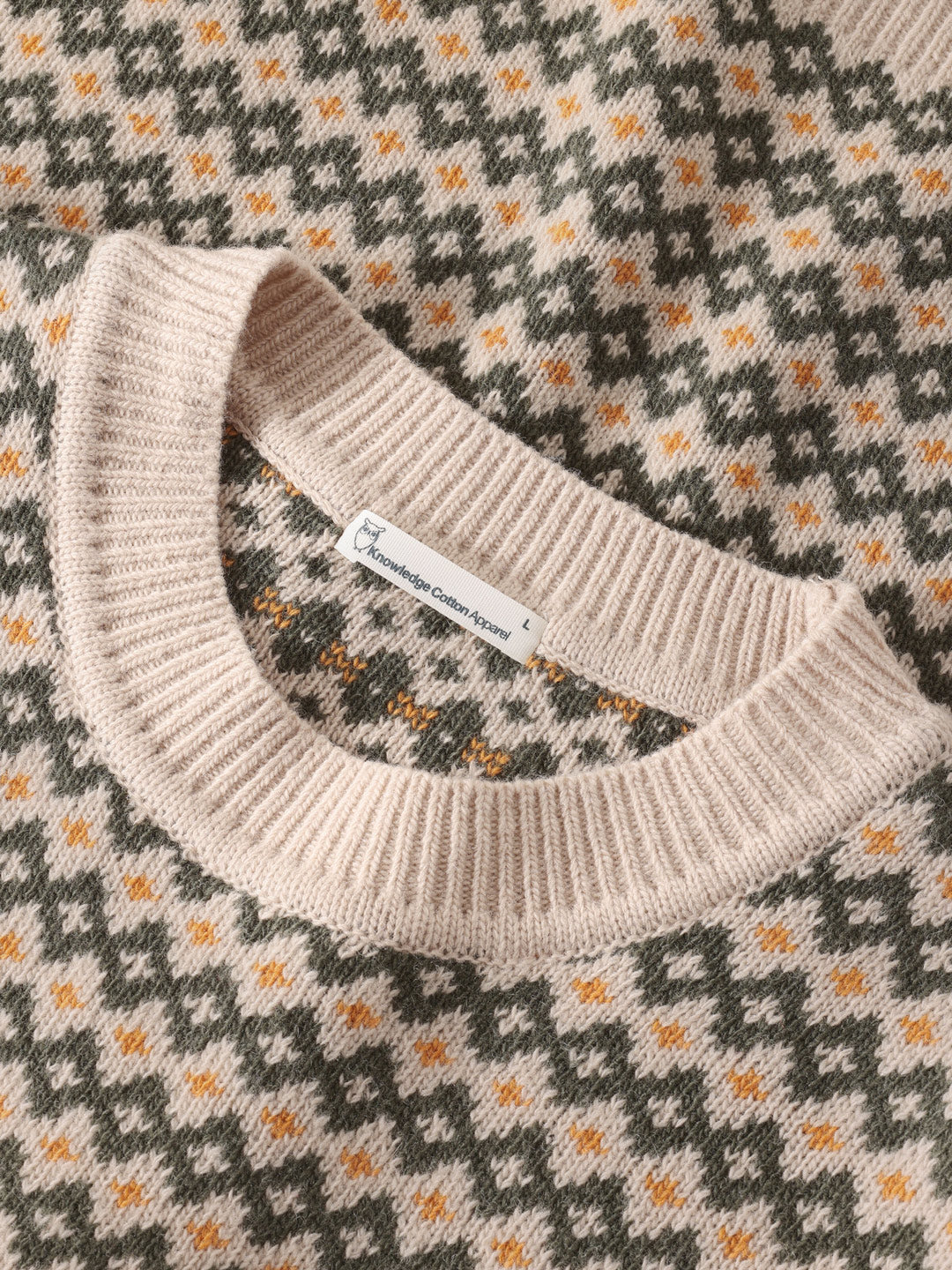 Lambswool Jaquard Crew Neck Knit Green