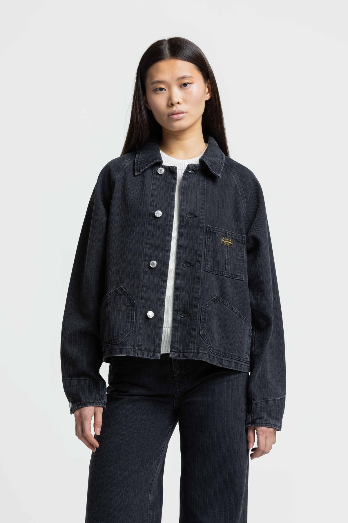 Jeena Stripe Denim Jacket Black Worn