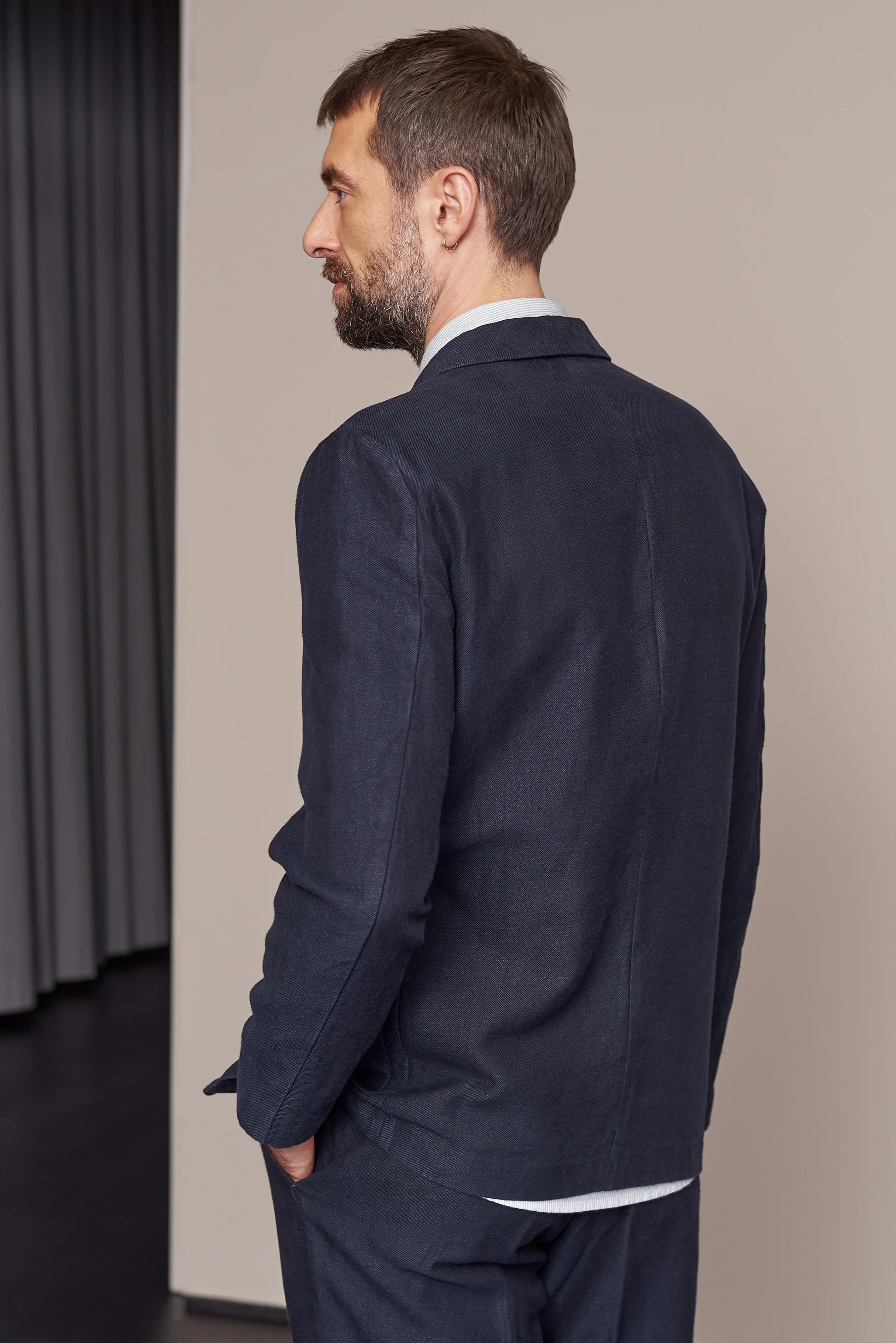 Enver Winter Linen Blazer Navy
