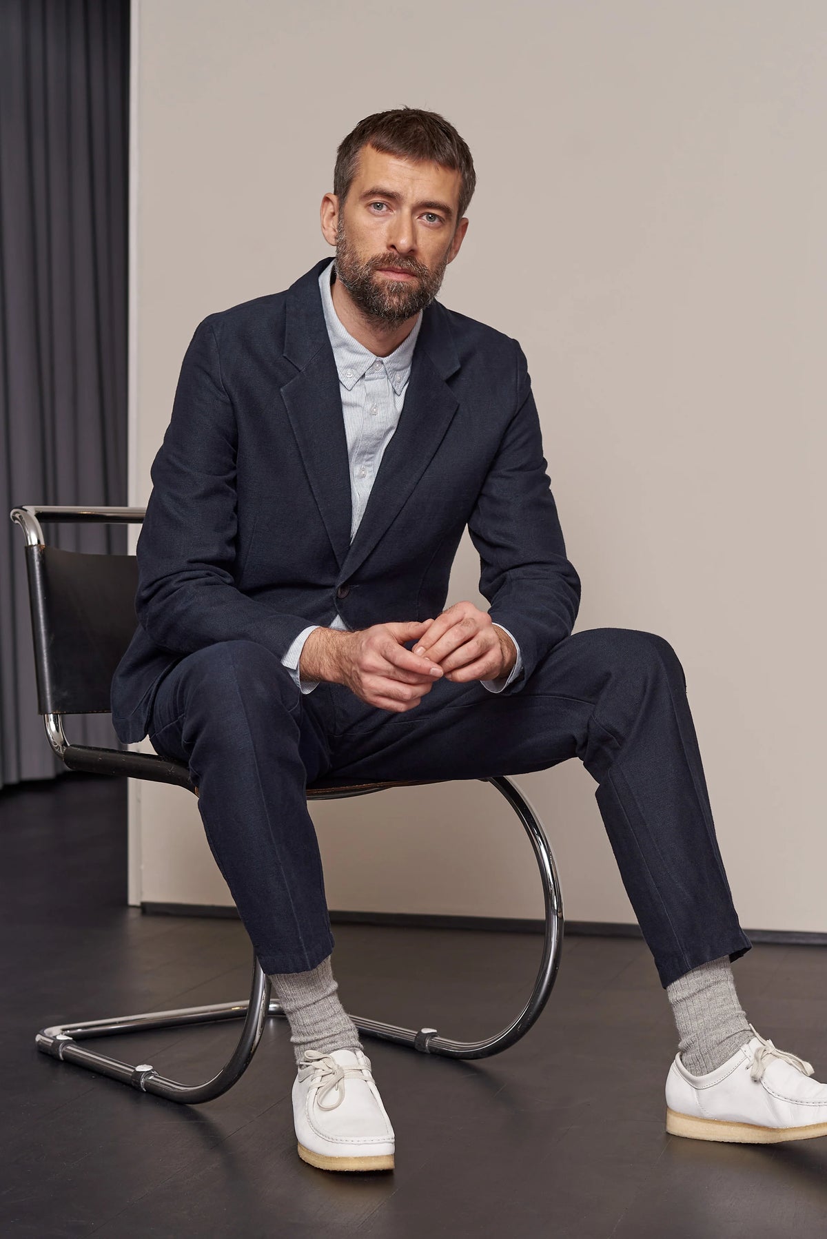 Enver Winter Linen Blazer Navy