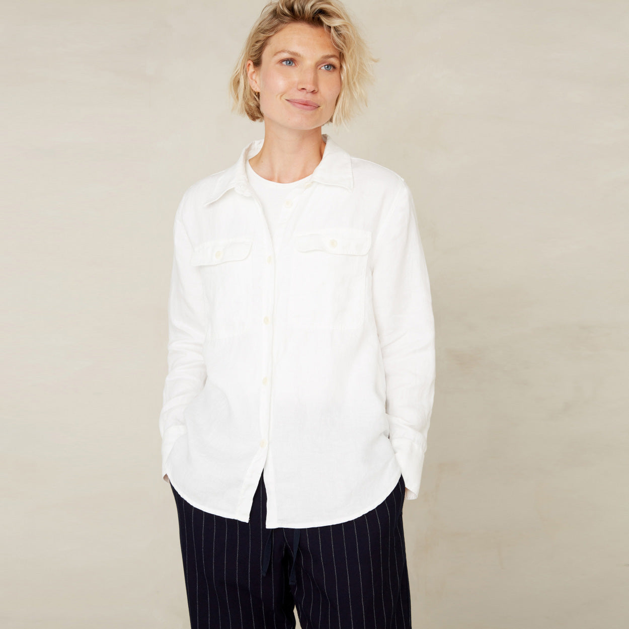 Charlene Heavy Linen Blouse Optical White - KINGS OF INDIGO
