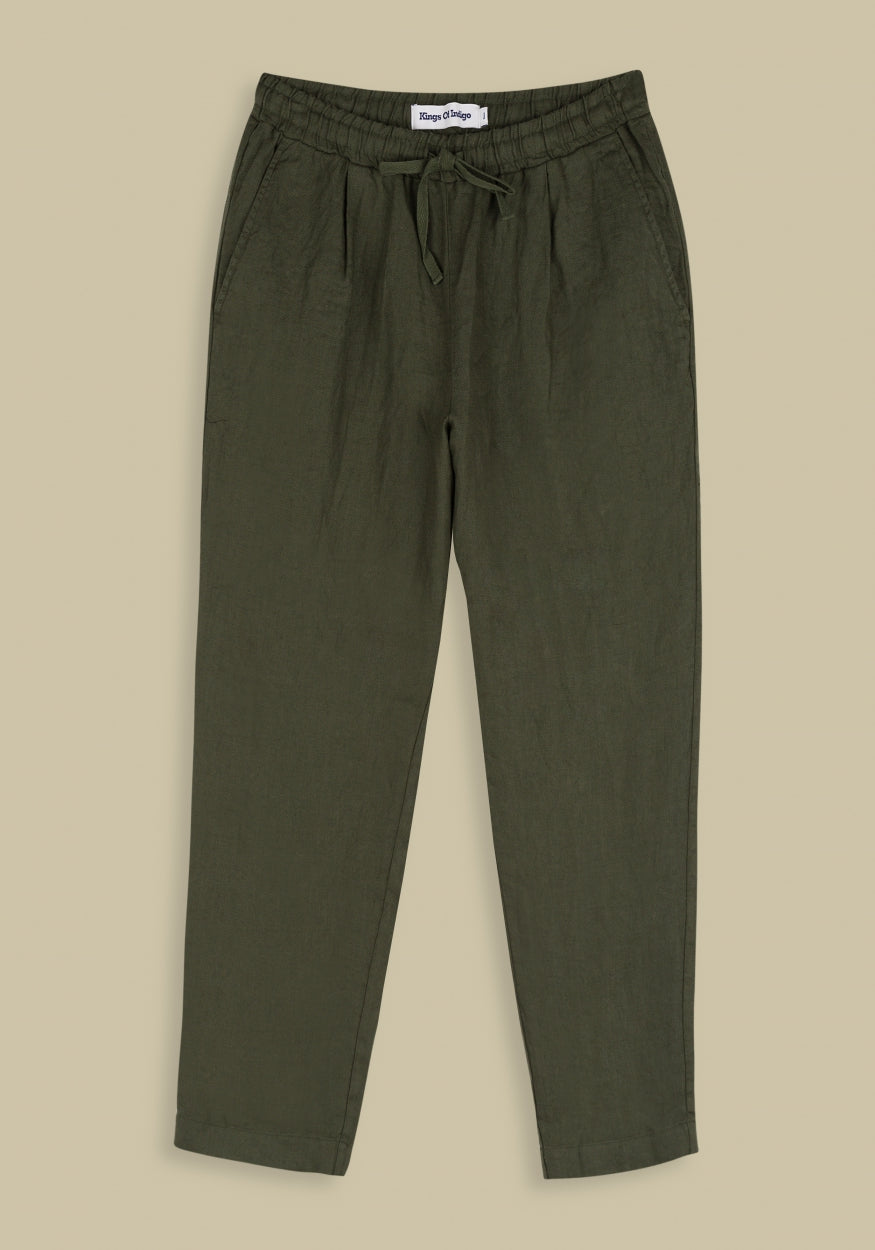 Lourdes Treetop Green Linen Pants - KINGS OF INDIGO