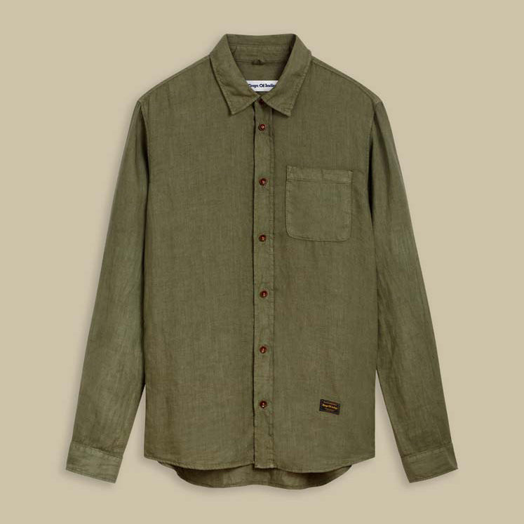 Enda Pocket Leaf Green Linen - KINGS OF INDIGO