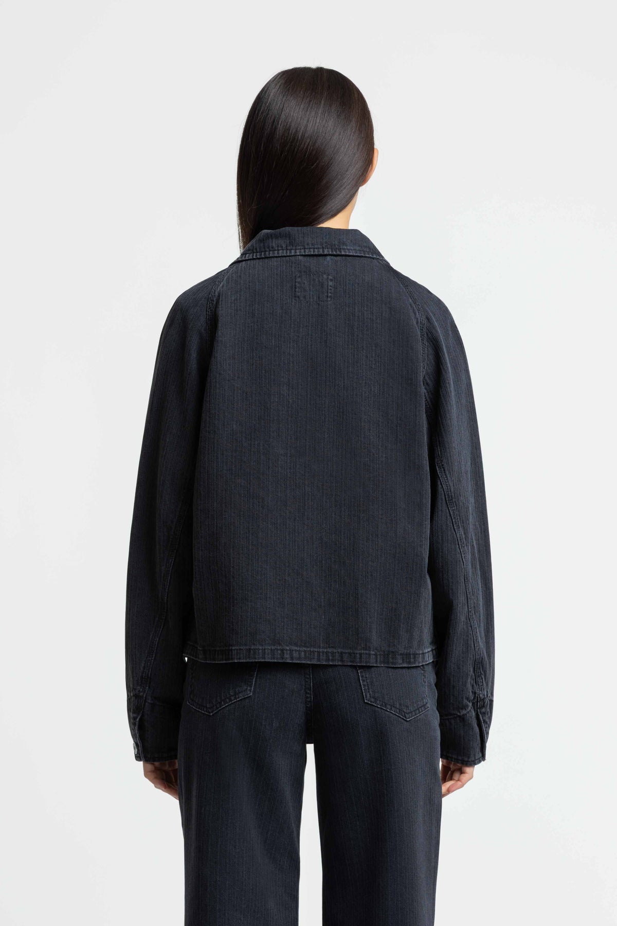 Jeena Stripe Denim Jacket Black Worn