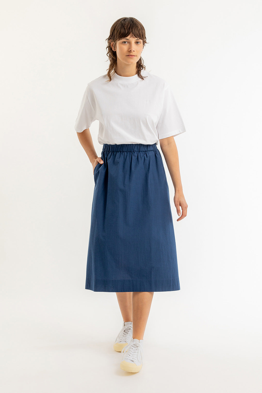 A-Line Skirt Navy Seersucker - ROTHOLZ