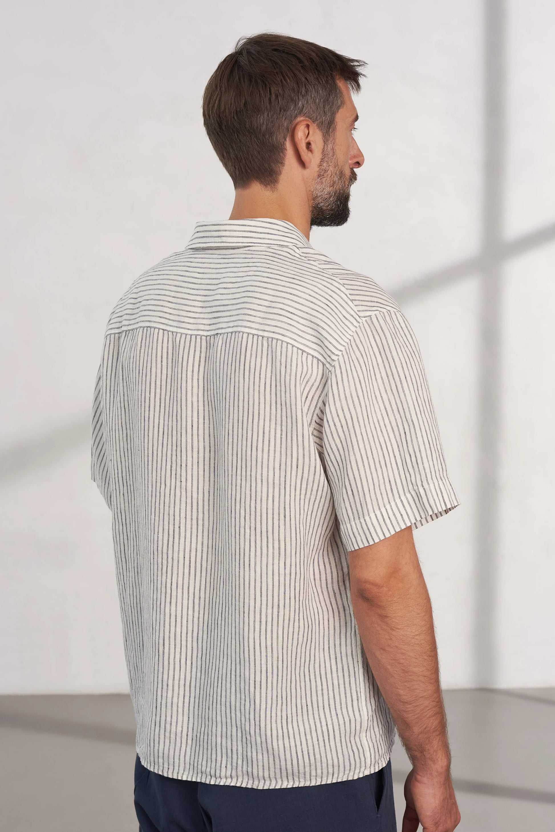 Klaas Pure Linen Shortsleeve Shirt Striped Vintage Navy