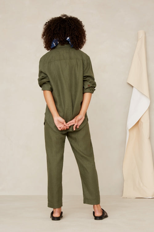 Lourdes Treetop Green Linen Pants - KINGS OF INDIGO