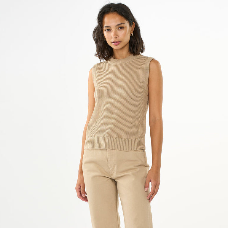 Crew Neck Organic Cotton Mix Vest Safari - KNOWLEDGE COTTON APPAREL
