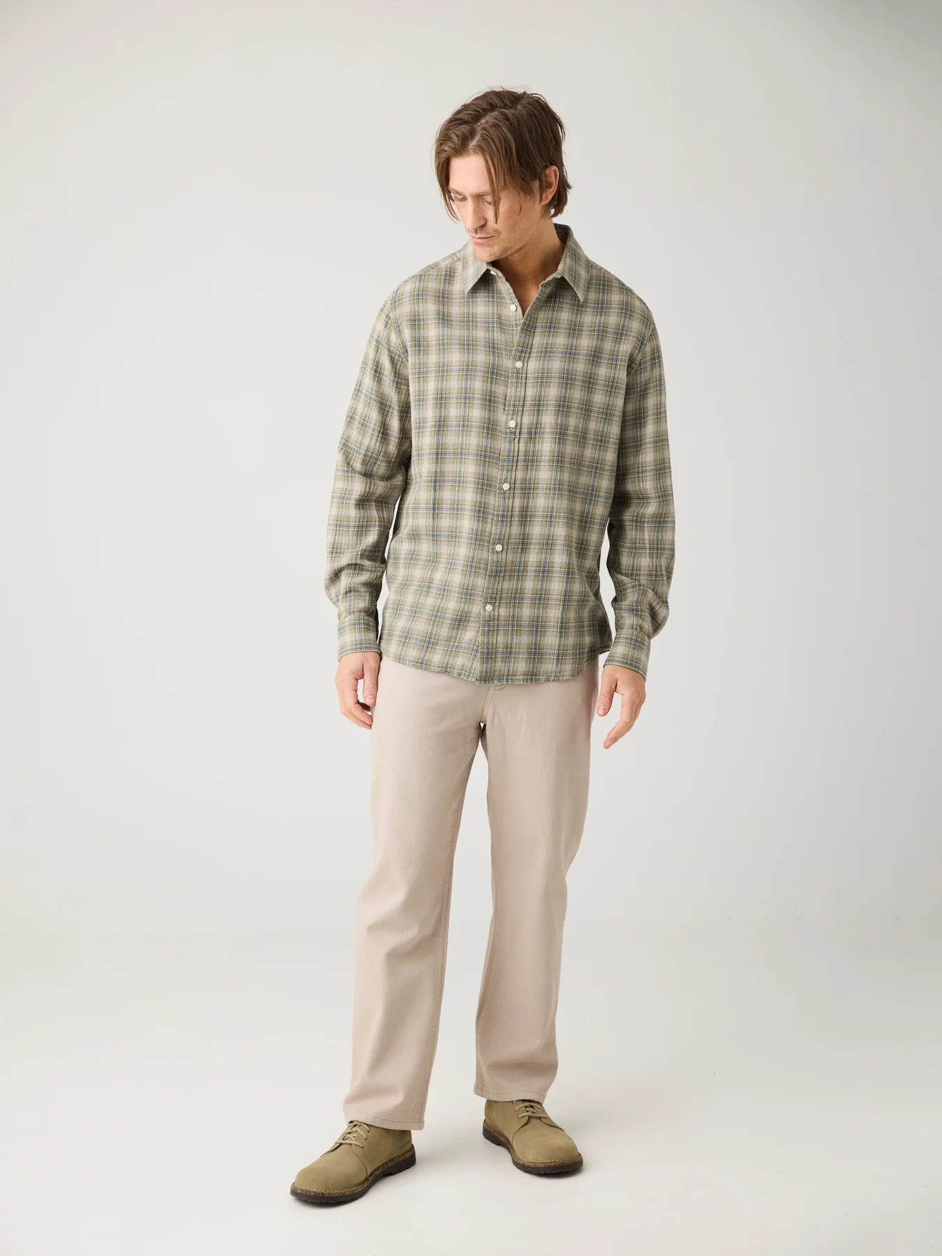 Loose Check Shirt Beige