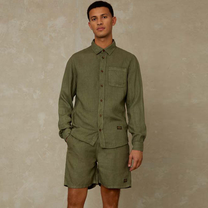Enda Pocket Leaf Green Linen - KINGS OF INDIGO