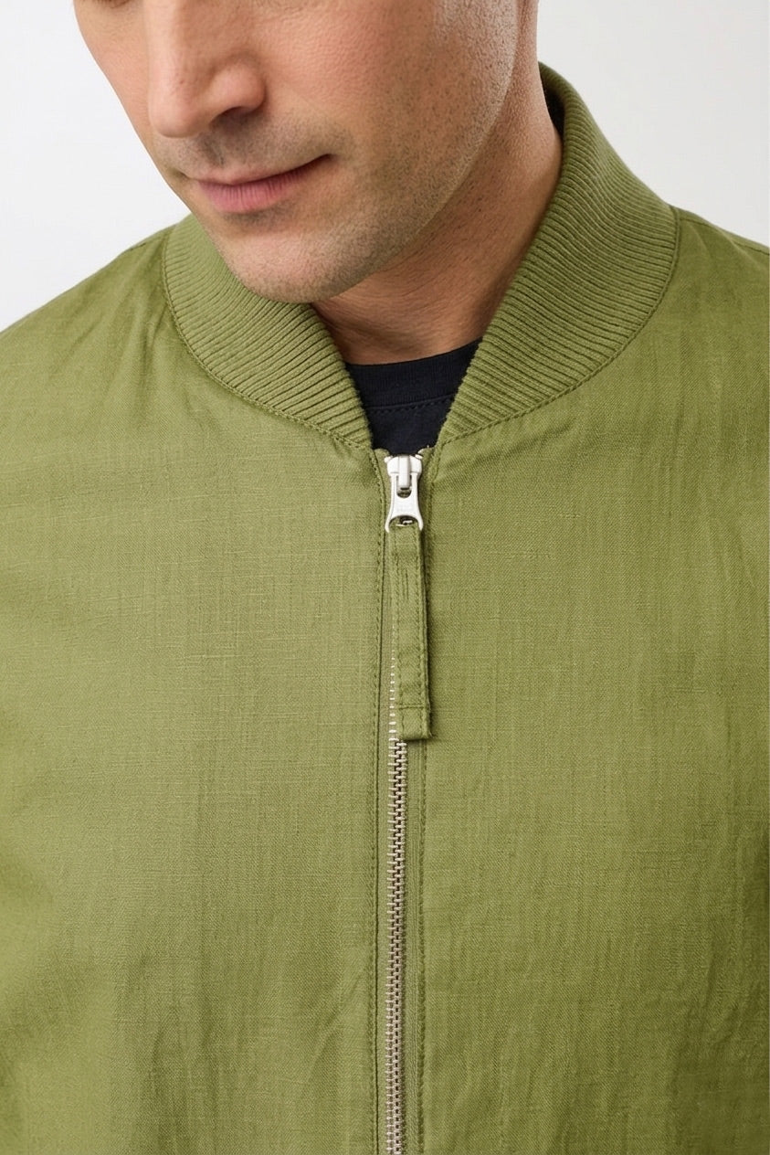 Koojan Linen Bomber Jacket Green Olive