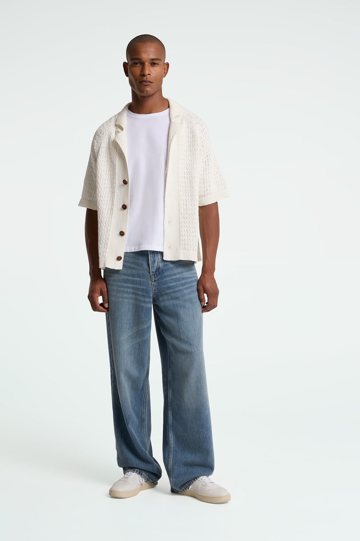 Egino White Short Sleeve Cardigan