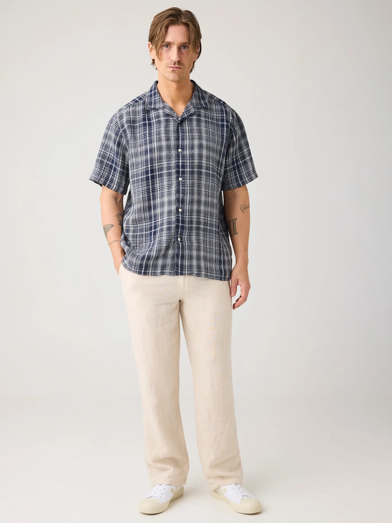 Relaxed Linen Short Sleeve Shirt Navy