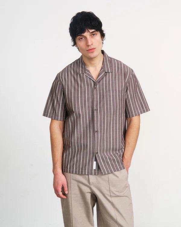 Bowling Shirt Organic Cotton Brown Stripe