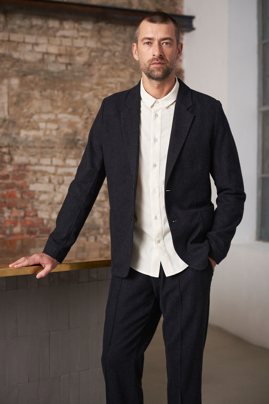 Enver Flannel Blazer Black Melange