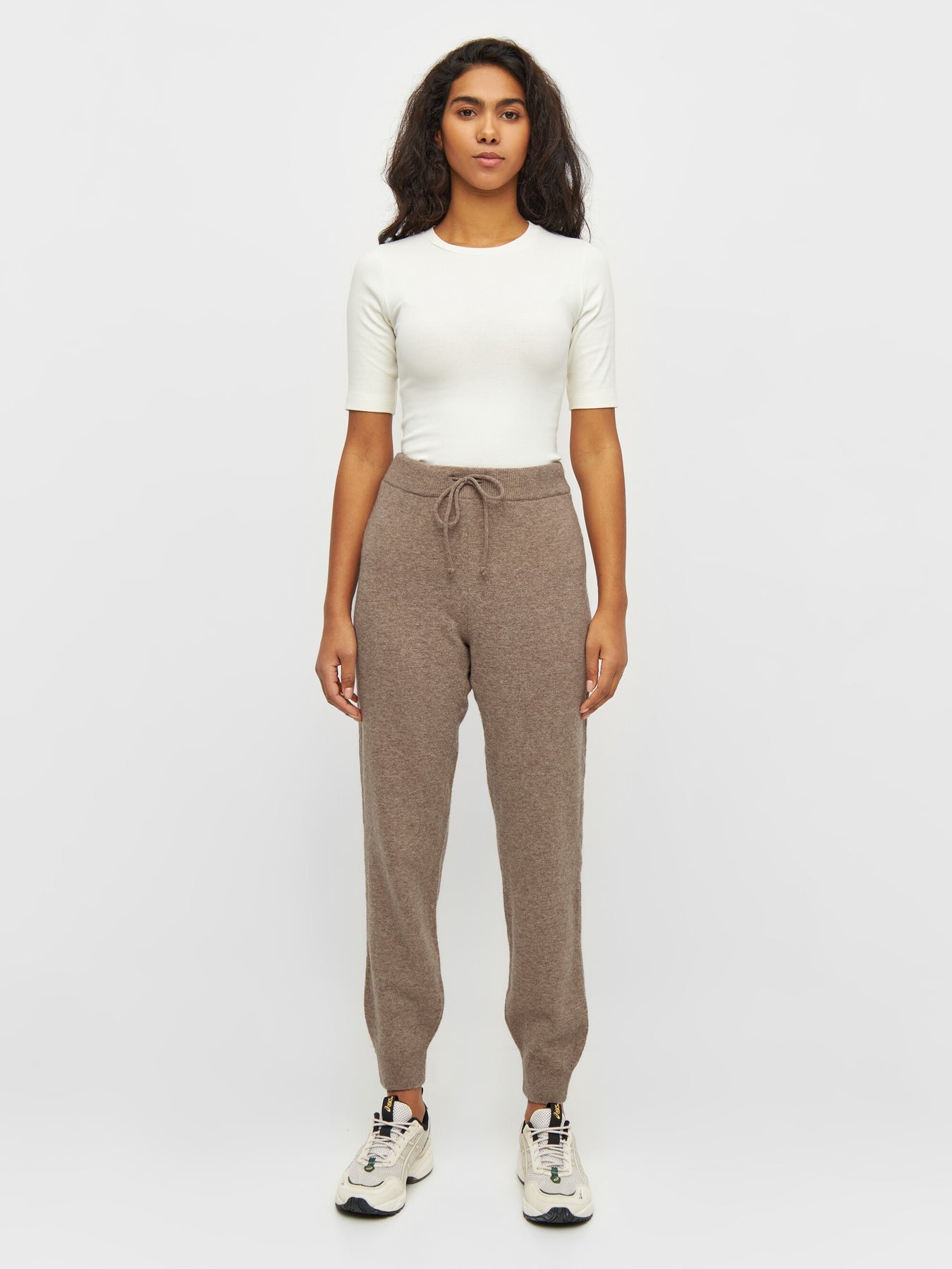 Lambswool Knitted Jog Pants Kelp Melange - KNOWLEDGE COTTON APPAREL