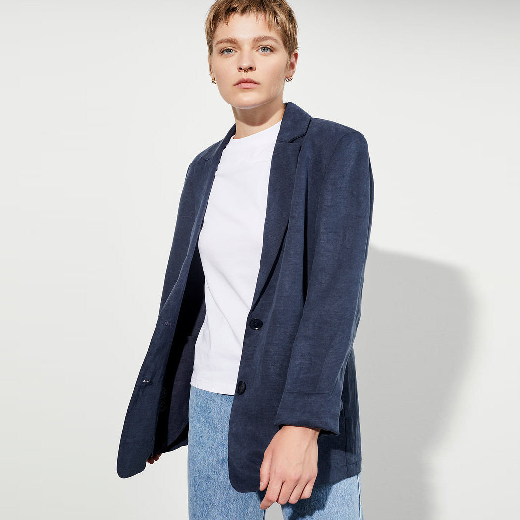 Agness Organic Linen Tencel Blazer Eclipse - LANGERCHEN