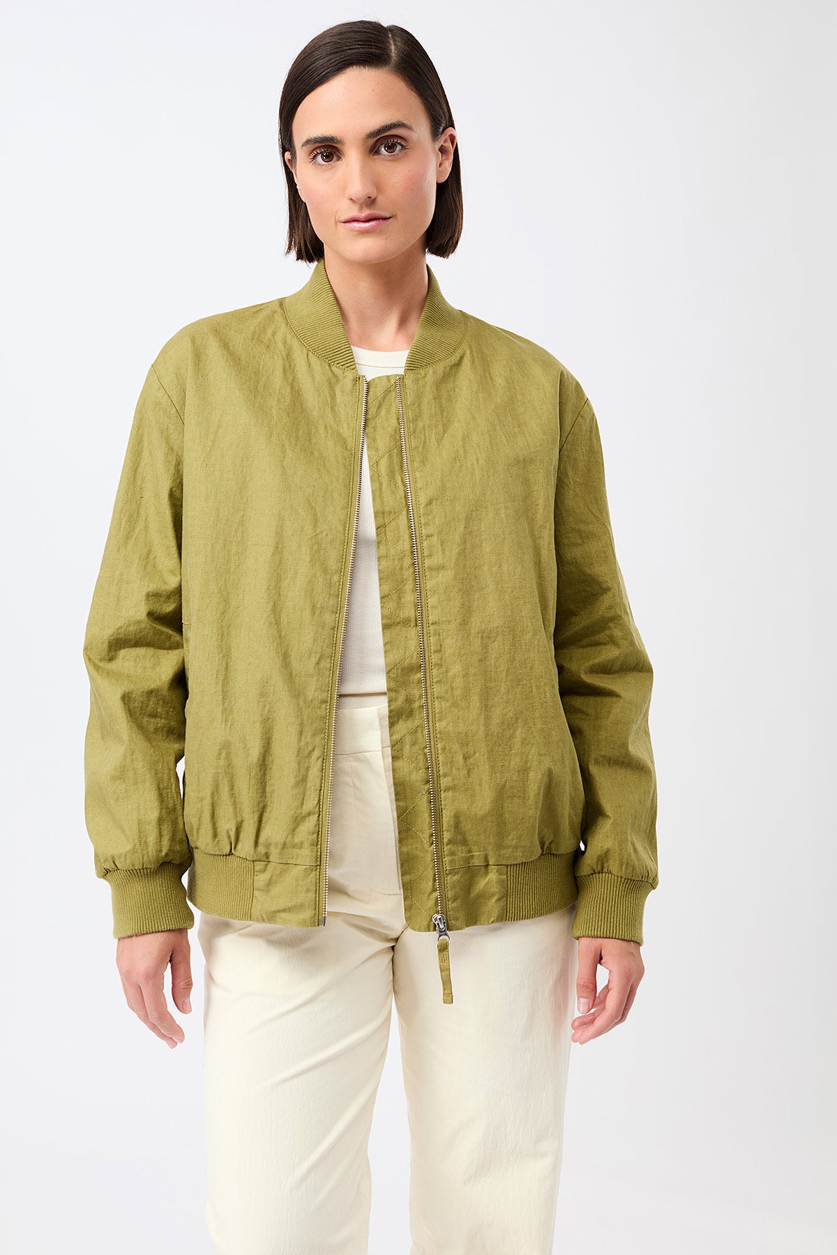 Winton Linen Bomber Jacket Green Olive