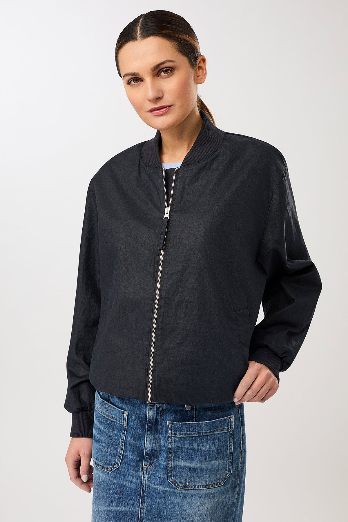 Winton Linen Bomber Jacket Navy