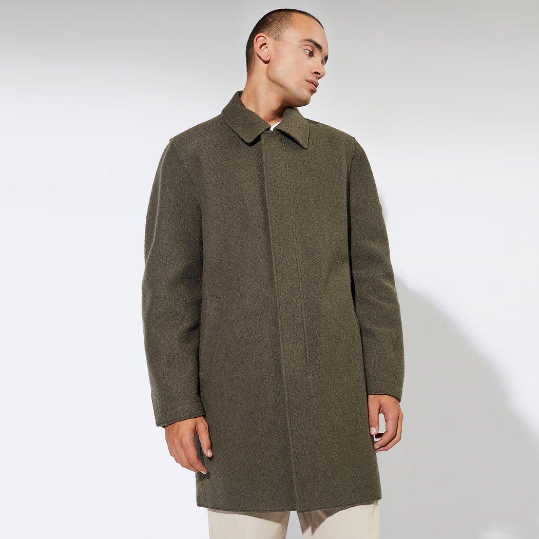 Torrance Tecno Felt Organic Wool Coat Olive - LANGERCHEN