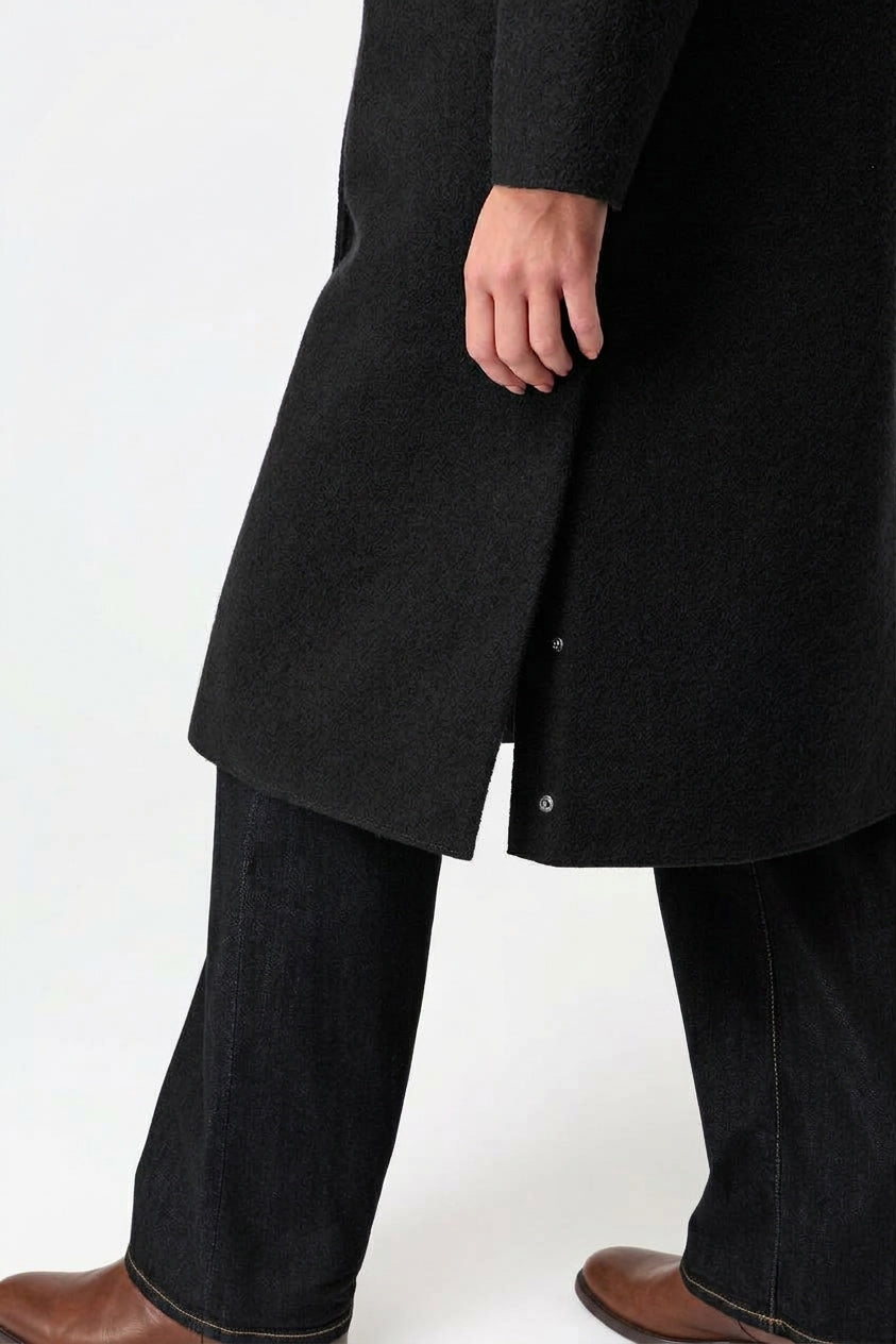 Hooded Organic Boiled Wool (OCS) Parka with Membrane Black