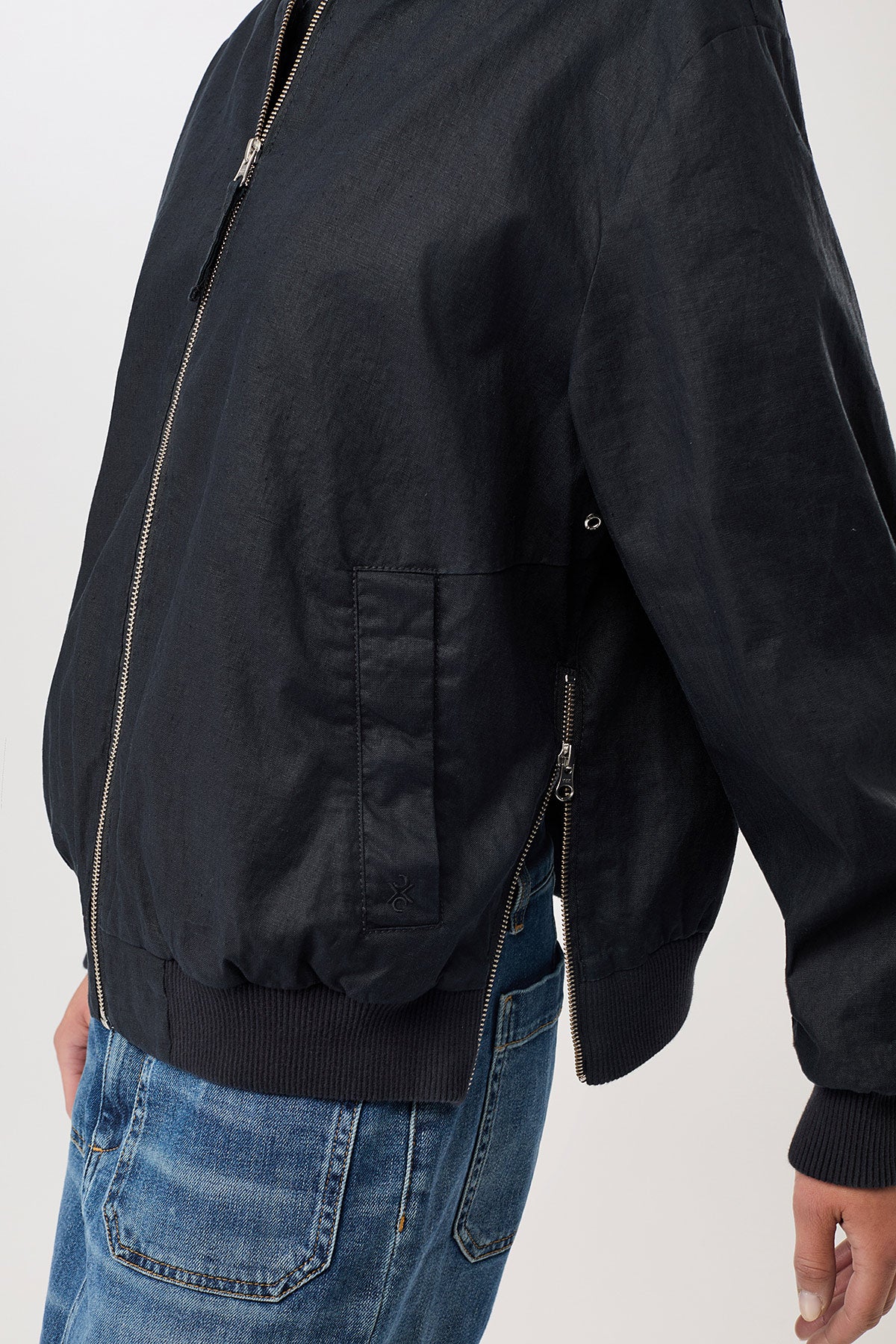 Winton Linen Bomber Jacket Navy