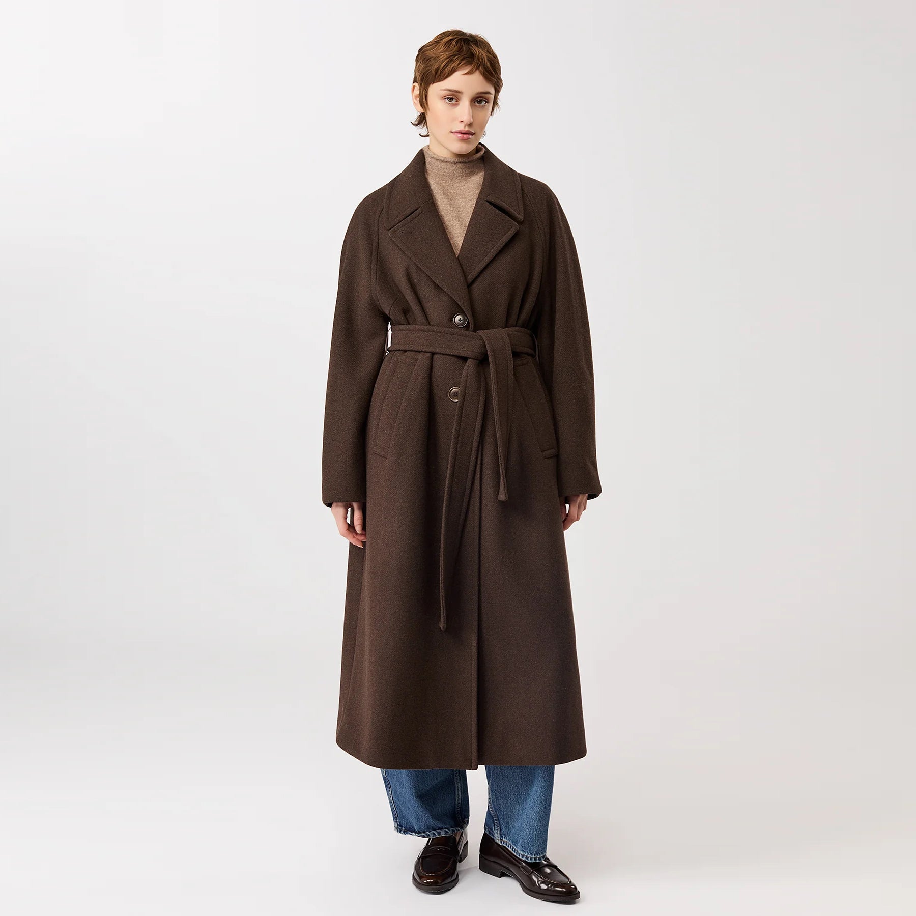 Long Coat Recycled Wool Coffee Brown