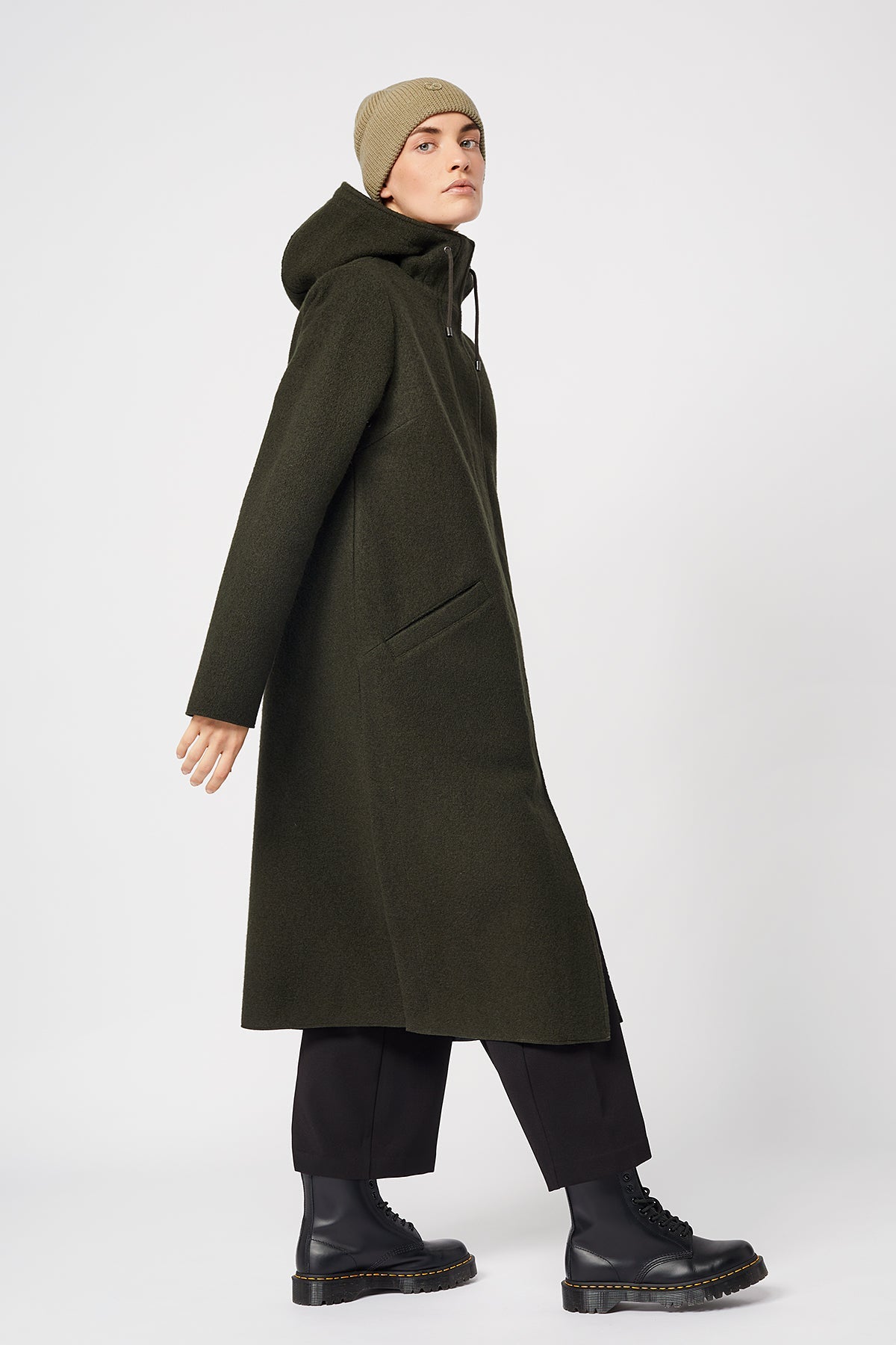 Milport Organic Wool Coat Dark Olive - LANGERCHEN