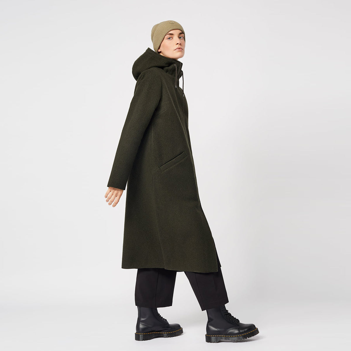 Milport Organic Wool Coat Dark Olive - LANGERCHEN