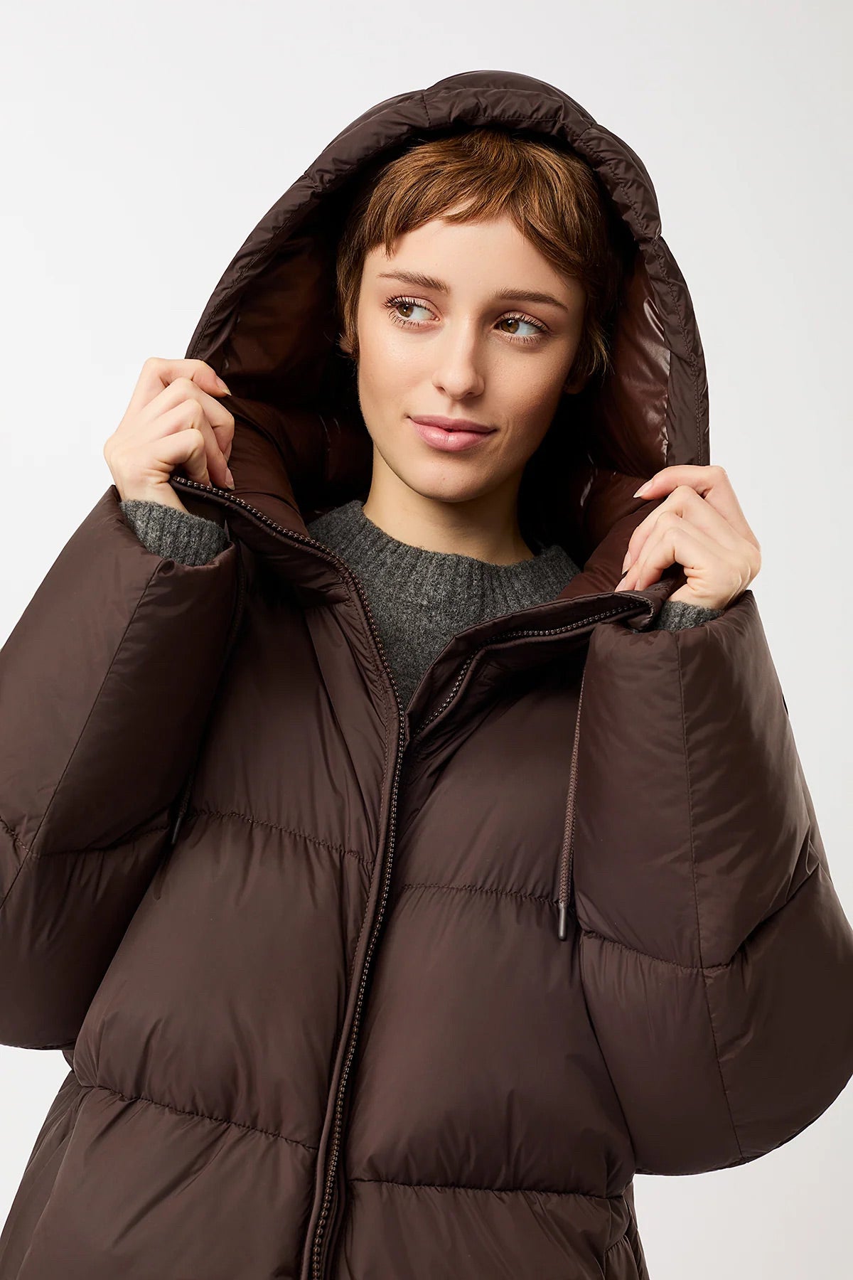 Coat Quilted Lightweight Puffer Eco Down Coffee